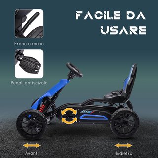 Go Kart a Pedali para Niños de 3-8 Años con Asiento Ajustable en 4 Posiciones y Ruedas de EVA, 100X58X58.5 Cm, Azul y Negro