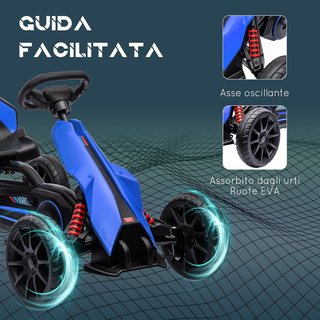 Go Kart a Pedali para Niños de 3-8 Años con Asiento Ajustable en 4 Posiciones y Ruedas de EVA, 100X58X58.5 Cm, Azul y Negro