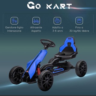 Go Kart a Pedali para Niños de 3-8 Años con Asiento Ajustable en 4 Posiciones y Ruedas de EVA, 100X58X58.5 Cm, Azul y Negro