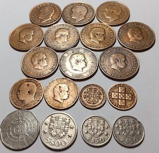 Lote 18 monedas antiguas Portugal Luiz I-Carlos I