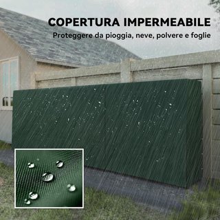 Leñera Exterior de Metal, Soporte de Leña Exterior con Cubierta Impermeable, Estructura Ajustable, Soporte de Leña Elevado, 1M³, 300X36X99 Cm, Negro y Verde Oscuro