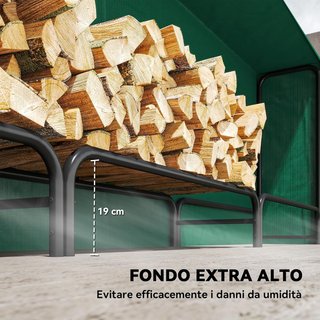 Leñera Exterior de Metal, Soporte de Leña Exterior con Cubierta Impermeable, Estructura Ajustable, Soporte de Leña Elevado, 1M³, 300X36X99 Cm, Negro y Verde Oscuro