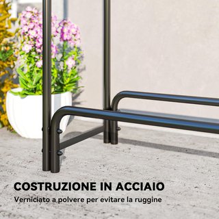 Leñera Exterior de Metal, Soporte de Leña Exterior con Cubierta Impermeable, Estructura Ajustable, Soporte de Leña Elevado, 1M³, 300X36X99 Cm, Negro y Verde Oscuro