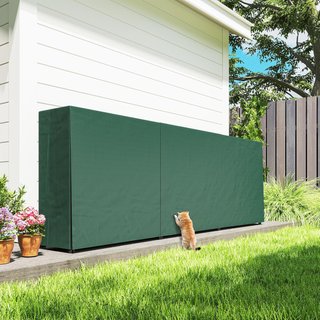 Leñera Exterior de Metal, Soporte de Leña Exterior con Cubierta Impermeable, Estructura Ajustable, Soporte de Leña Elevado, 1M³, 300X36X99 Cm, Negro y Verde Oscuro
