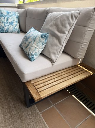 Conjunto terraza: sofá esquinero aluminio + mesa