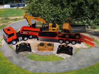 camión trailer+camión obra+excavadora RC HUINA1319