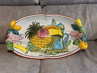 Bandeja cerámica grande decorada frutas 46cm
