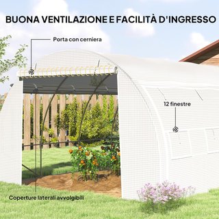 Invernadero de Jardín en Túnel 3.97X3X2 M con Puertas Enrollables y Ventanas, Invernadero para Huerto con Estructura de Acero Galvanizado y Cubierta de PE, para Huerto de Verduras y Flores, Blanco