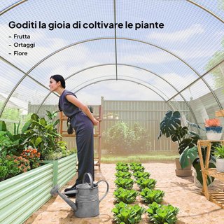 Invernadero de Jardín en Túnel 3.97X3X2 M con Puertas Enrollables y Ventanas, Invernadero para Huerto con Estructura de Acero Galvanizado y Cubierta de PE, para Huerto de Verduras y Flores, Blanco