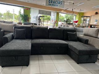 Sofá cama gris en forma de U con 2 Arcones