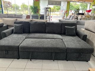 Sofá cama gris en forma de U con 2 Arcones