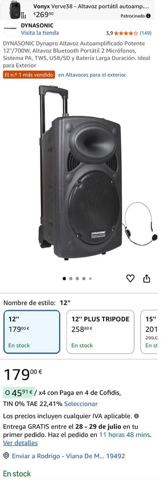 Altavoz Dynasonic pro 12 750W Bluetooth