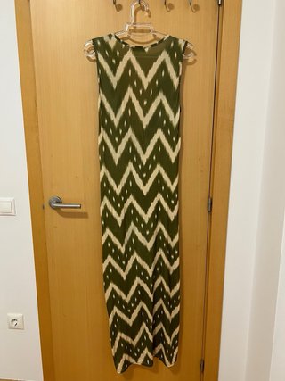 Vestido estampado verde y beige