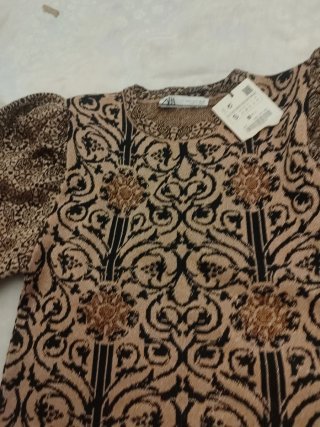Jersey Zara T S Hilos Metálicos Beige Marrón