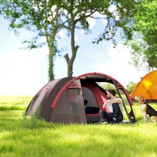 Tienda de Camping en Túnel para 2-4 Personas Con 2 Habitaciones, Tienda Familiar para Senderismo de Pesca Impermeable 3000Mm Con Suelo Reforzado, Doble Puertas, Bolsa de Transporte, 360X250X130 Cm...