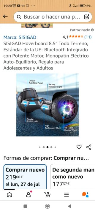 Hoverboard con luces LED y Bluetooth