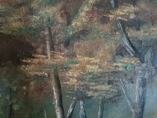 Óleo sobre tabla firmado S. XX (1968) marco dorado