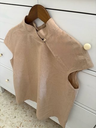 Camisa oriental cuello mao vintage beige