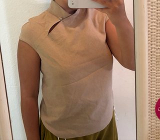 Camisa oriental cuello mao vintage beige