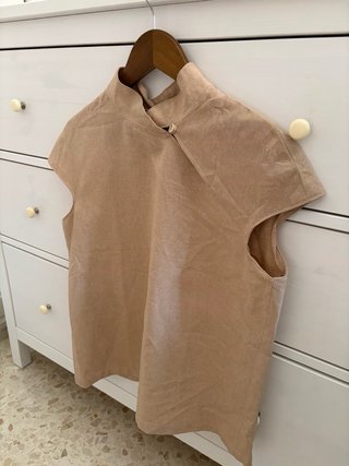 Camisa oriental cuello mao vintage beige