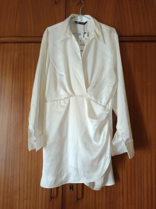 Vestido/Blusón Raso Blanco Zara XL