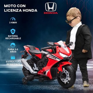 Moto Eléctrica para Niños Con Licencia HONDA, Moto para Niños Eléctrica Con Batería 6V Recargable, Velocidad 3 Km/H, Música y Ruedecillas, Roja