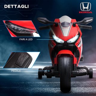 Moto Eléctrica para Niños Con Licencia HONDA, Moto para Niños Eléctrica Con Batería 6V Recargable, Velocidad 3 Km/H, Música y Ruedecillas, Roja