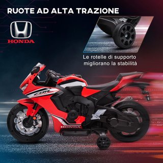 Moto Eléctrica para Niños Con Licencia HONDA, Moto para Niños Eléctrica Con Batería 6V Recargable, Velocidad 3 Km/H, Música y Ruedecillas, Roja