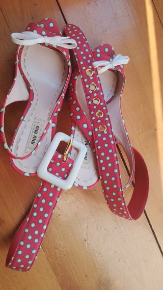 Miu Miu Zapatos y Cinturón Rojo Lunares