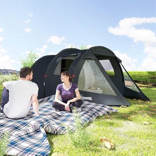 Tienda De Camping Para 3 Personas Con 2 Habitaciones Internas Con Ventanas Y Cubiertas, Bolsa De Transporte Incluida, 475X264X172Cm, Negro