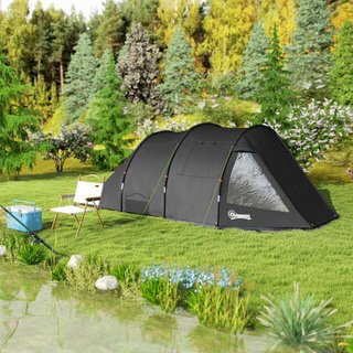 Tienda De Camping Para 3 Personas Con 2 Habitaciones Internas Con Ventanas Y Cubiertas, Bolsa De Transporte Incluida, 475X264X172Cm, Negro