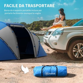 Tienda De Camping 4 Personas Con 2 Zonas De Noche Y Bolsa De Transporte, 430×240×170 Cm, Blanco Y Azul