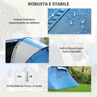 Tienda De Camping 4 Personas Con 2 Zonas De Noche Y Bolsa De Transporte, 430×240×170 Cm, Blanco Y Azul
