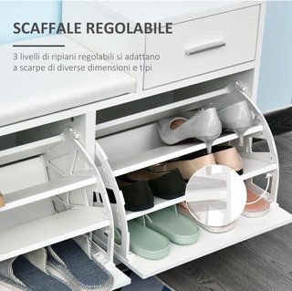 Zapatero Moderno Con Banco Tapizado para 12 Pares de Zapatos, Mueble de Entrada Con Zapatero, Madera, Elegante, Amplio, 94,5X57X30 Cm, Blanco