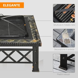 Chimenea de Jardín con Tapa Antichispas y Parrilla para Barbacoa en Metal 76X76X47Cm Negra