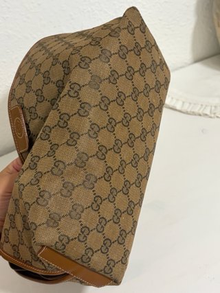 Borsa da toilette vintage Gucci marrone e beige