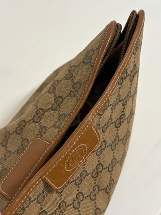 Borsa da toilette vintage Gucci marrone e beige