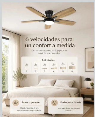 Ventilador Techo con Luz y Mando grafito/madera