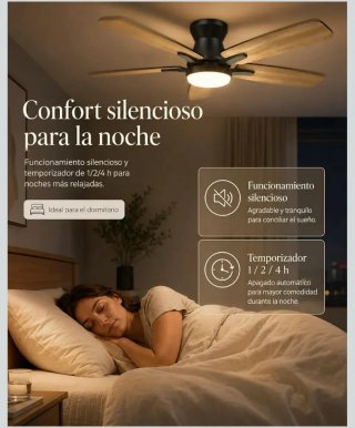 Ventilador Techo con Luz y Mando grafito/madera