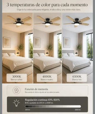 Ventilador Techo con Luz y Mando grafito/madera