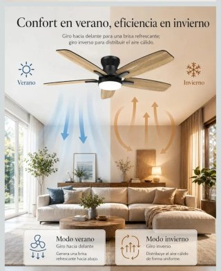 Ventilador Techo con Luz y Mando grafito/madera