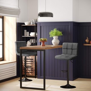 Taburetes de Bar, Set de 2, Taburetes de Cocina con Superficie de Terciopelo, Altura Ajustable, Silla de Cocina Giratoria con Respaldo y Reposapiés, Gris Oscuro