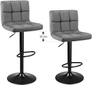 Taburetes de Bar, Set de 2, Taburetes de Cocina con Superficie de Terciopelo, Altura Ajustable, Silla de Cocina Giratoria con Respaldo y Reposapiés, Gris Oscuro