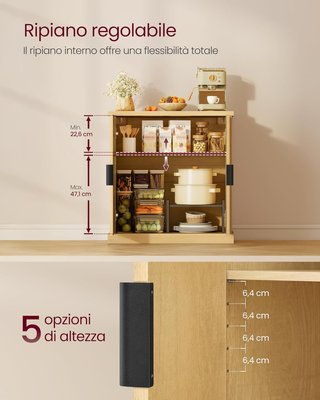 Credenza, Mueble Consola, Aparador Con Estantes Regulables, Puertas Talladas, Estilo Transicional, Despensa Cocina Comedor, Beige Roble