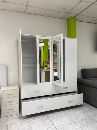 Armario 4 puertas con espejo blanco NUEVO