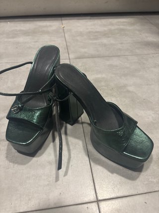 Sandalias P&B Plataforma Verde/Plata