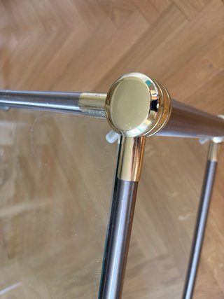 Mesa de centro y mesa de TV cristal y metal dorado