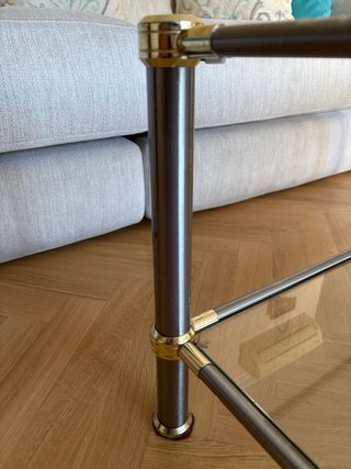 Mesa de centro y mesa de TV cristal y metal dorado