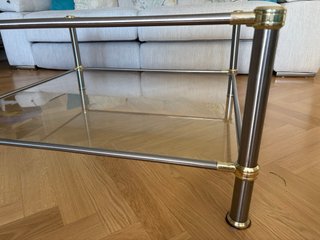 Mesa de centro y mesa de TV cristal y metal dorado