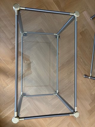 Mesa de centro y mesa de TV cristal y metal dorado